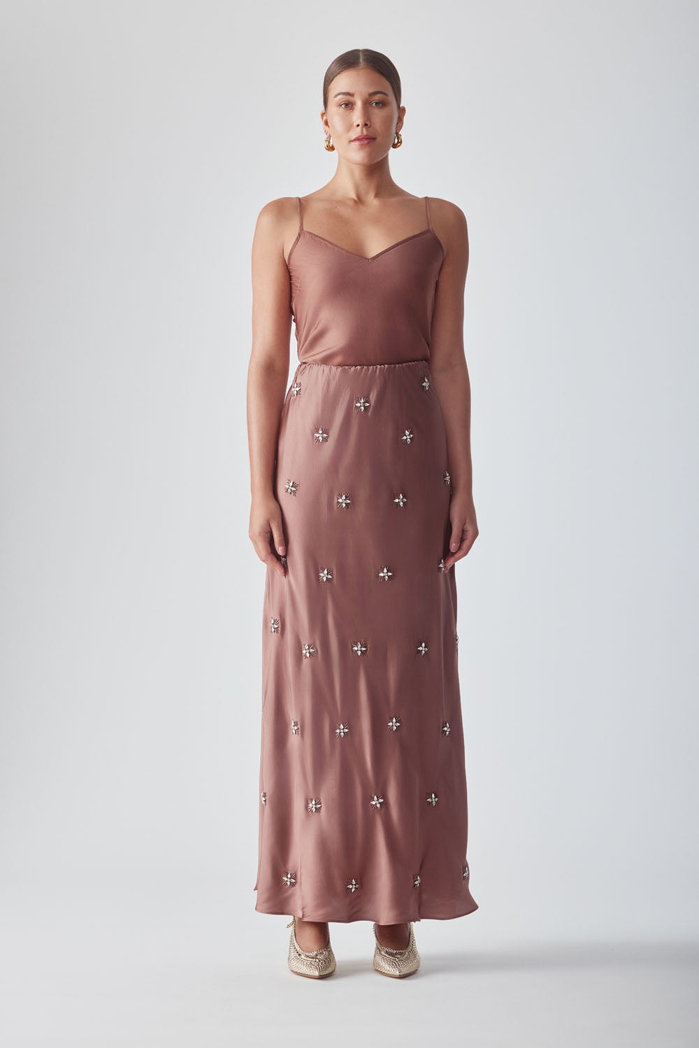 KABIRA EMBELLISHED SKIRT - MOCHA