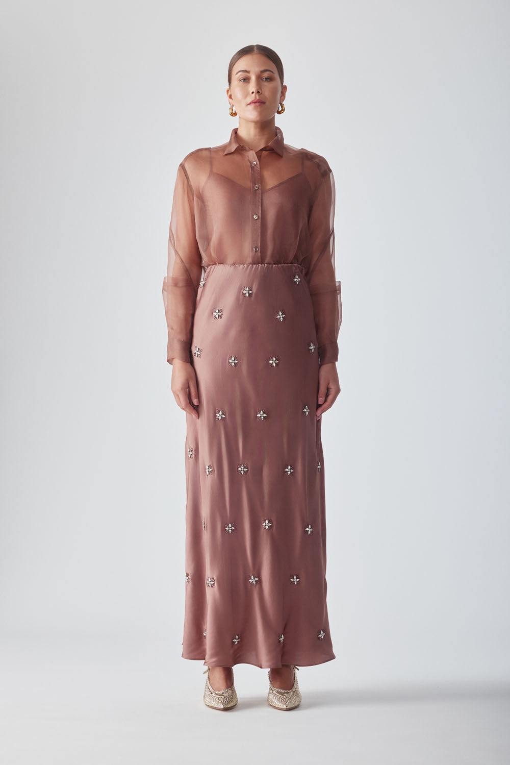 KABIRA EMBELLISHED SKIRT - MOCHA