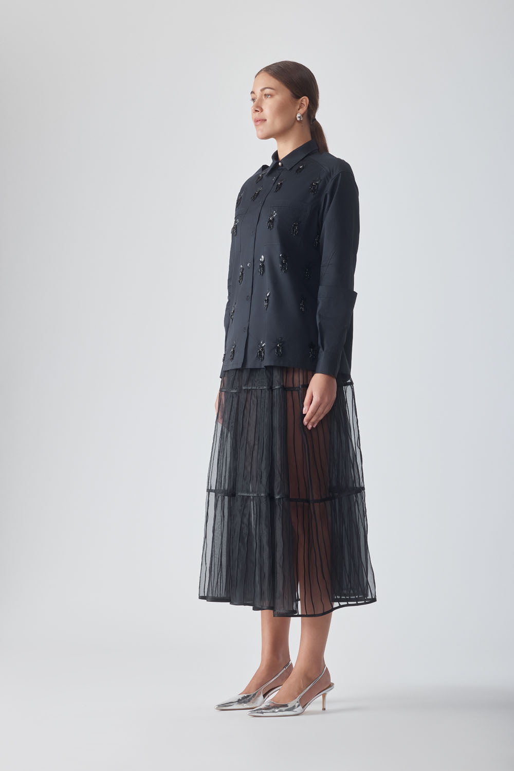 SAYA BEADED COTTON SHIRT - NOIR