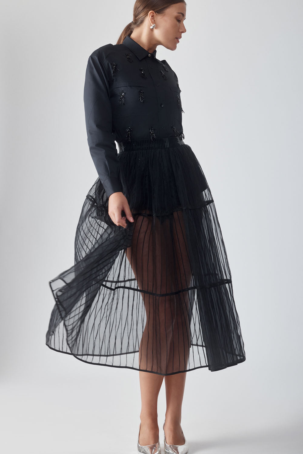 AFAF HAND-PIPED SKIRT - ROSE PETAL PRINT