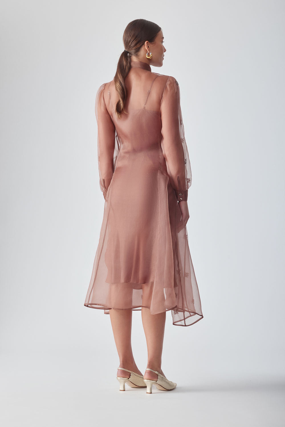 HIBA EMBELLISHED SHIRT DRESS - MOCHA