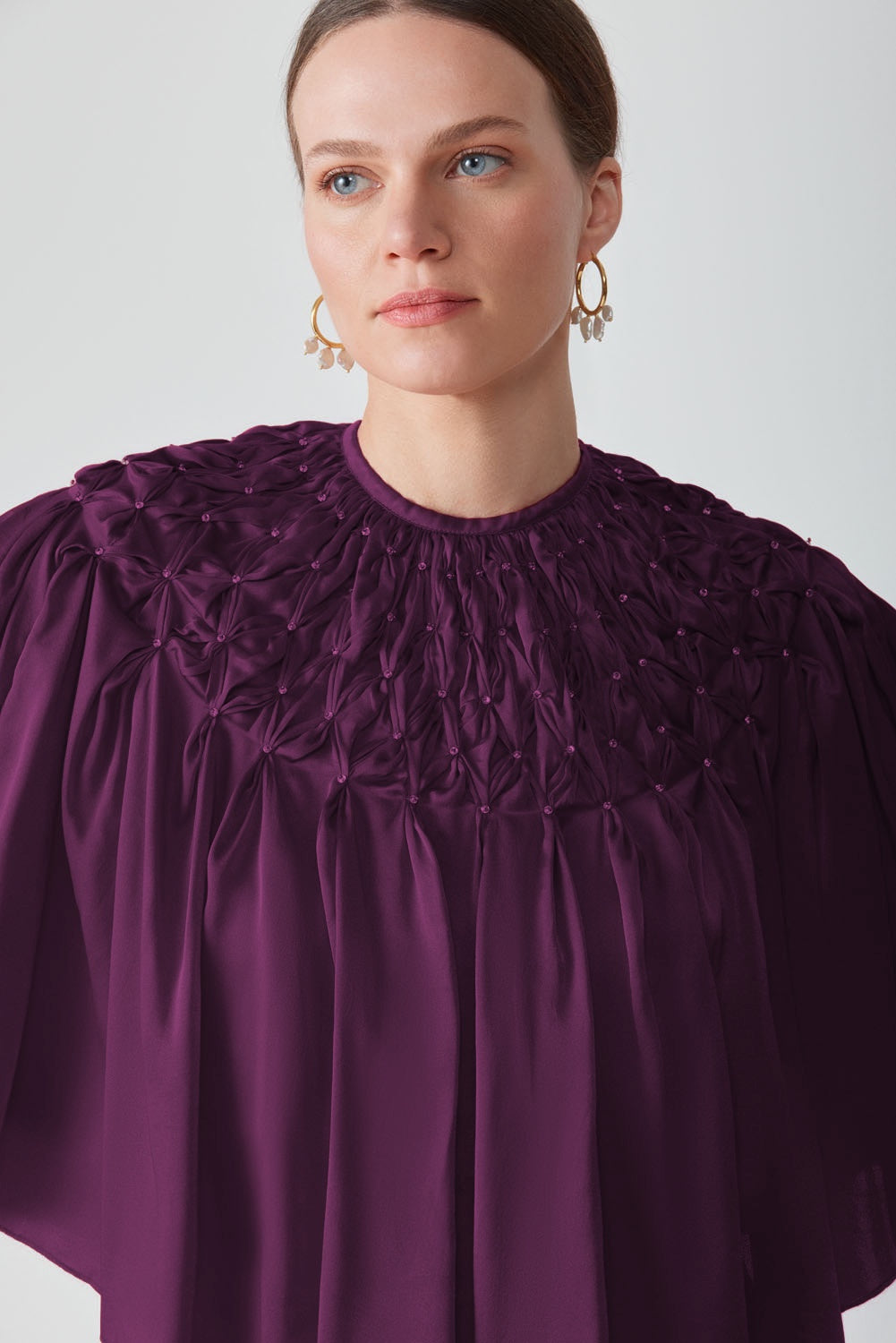 TIYA EMBELLISHED CAPE - AUBERGINE
