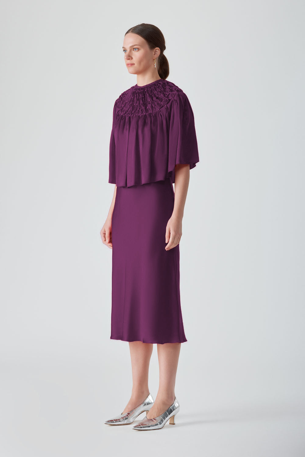 TIYA EMBELLISHED CAPE - AUBERGINE