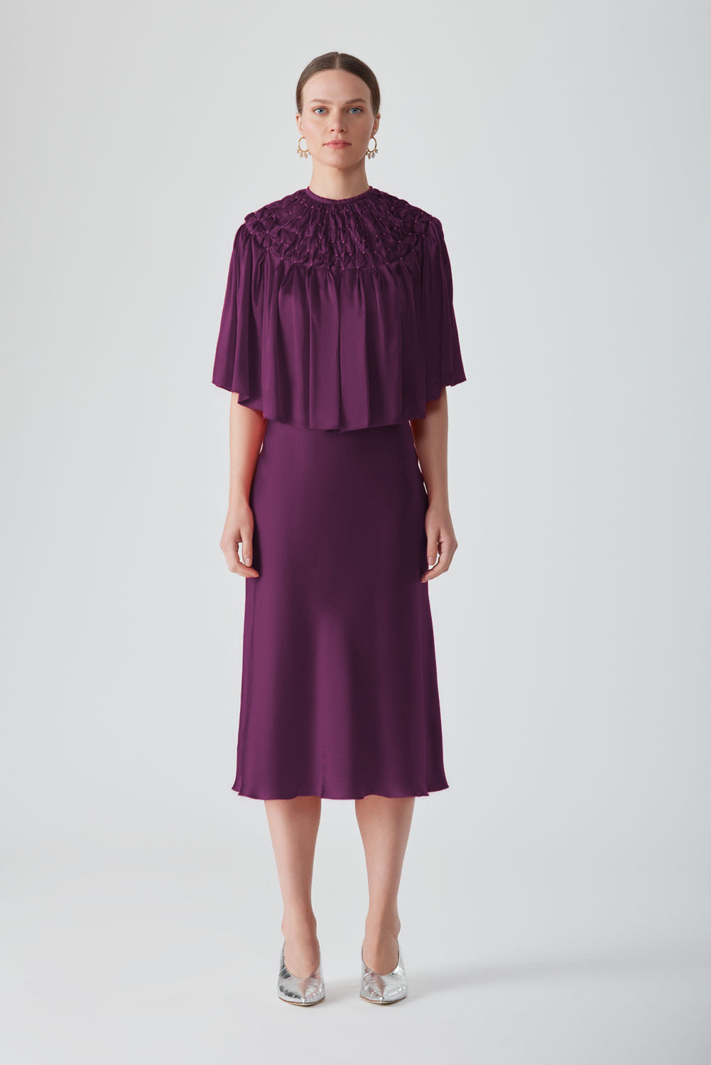 TIYA EMBELLISHED CAPE - AUBERGINE