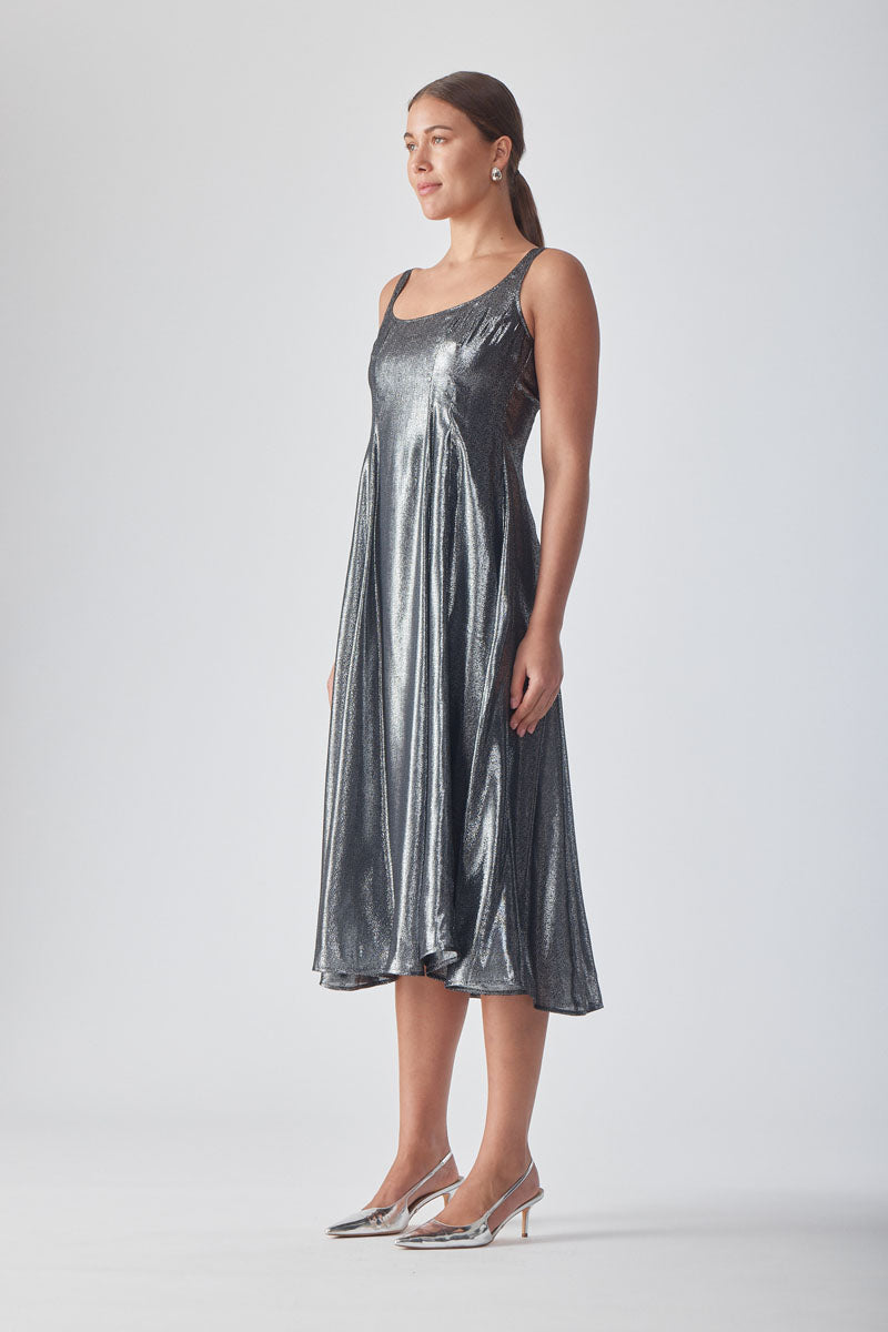 MIRA MIDI DRESS-NOIR/METALLIC