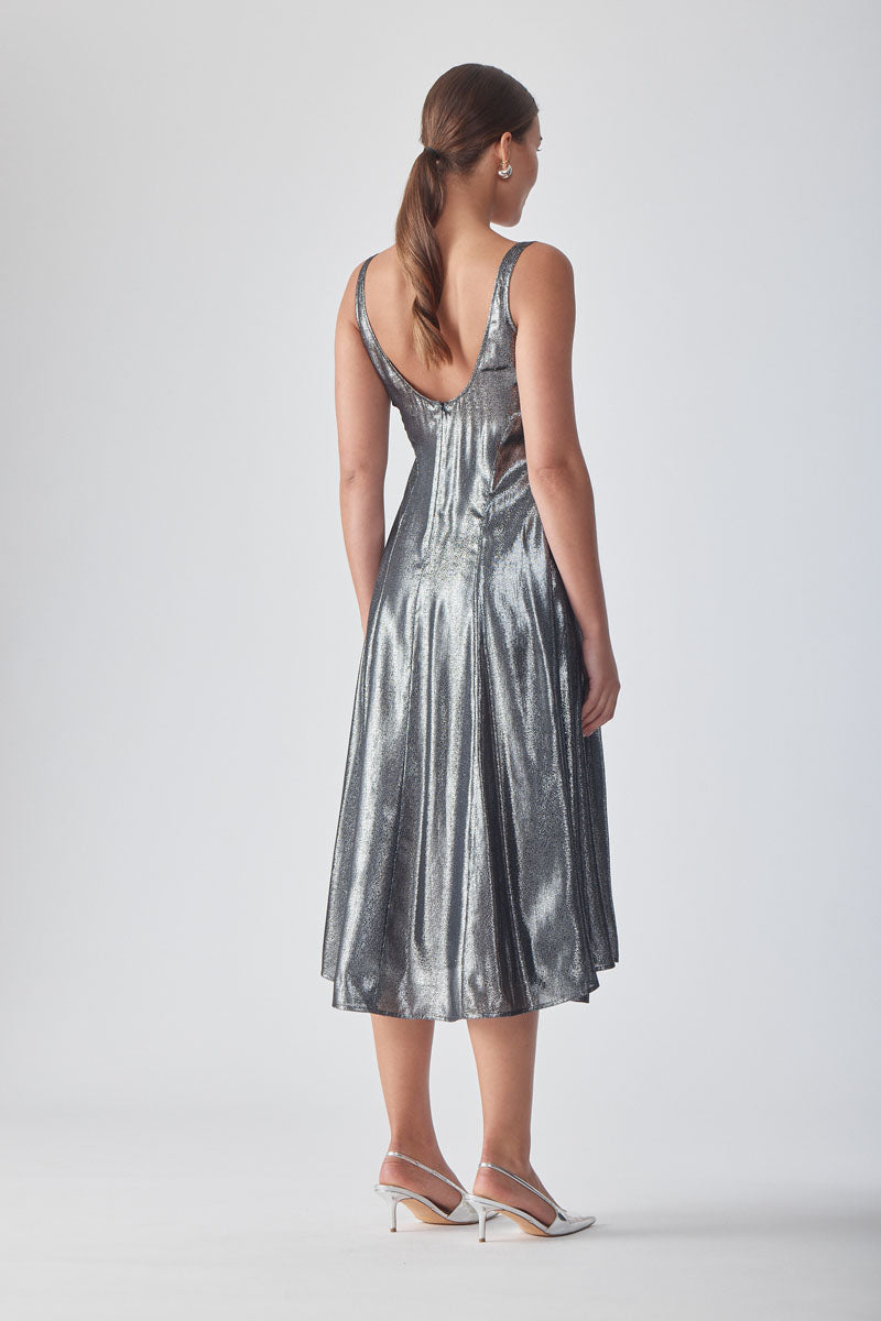MIRA MIDI DRESS-NOIR/METALLIC