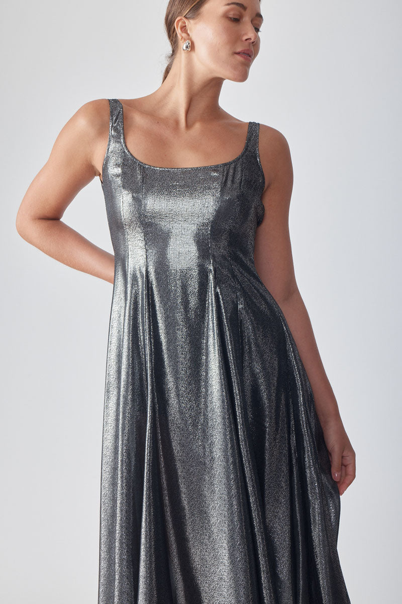 MIRA MIDI DRESS-NOIR/METALLIC