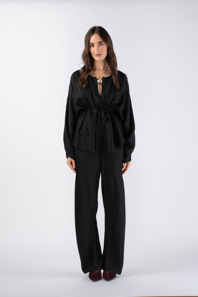 ASIN SILK TWILL TOP -NOIR