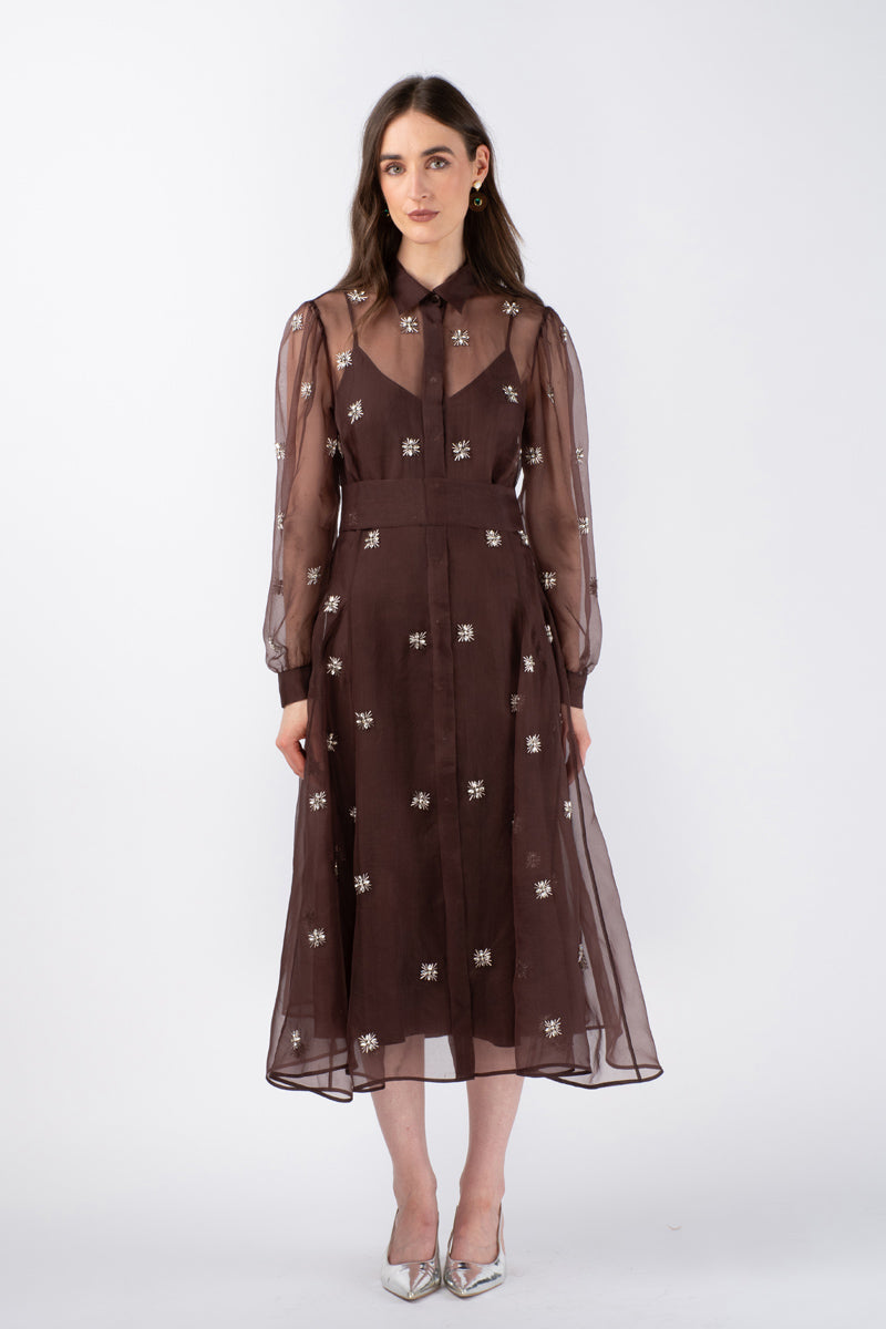 HIBA EMBELLISHED DRESS - GANACHE