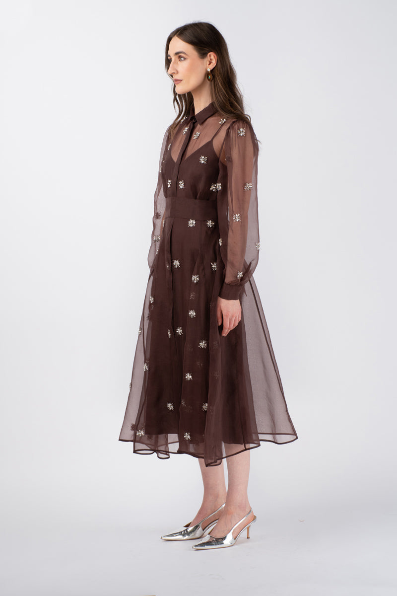 HIBA EMBELLISHED DRESS - GANACHE