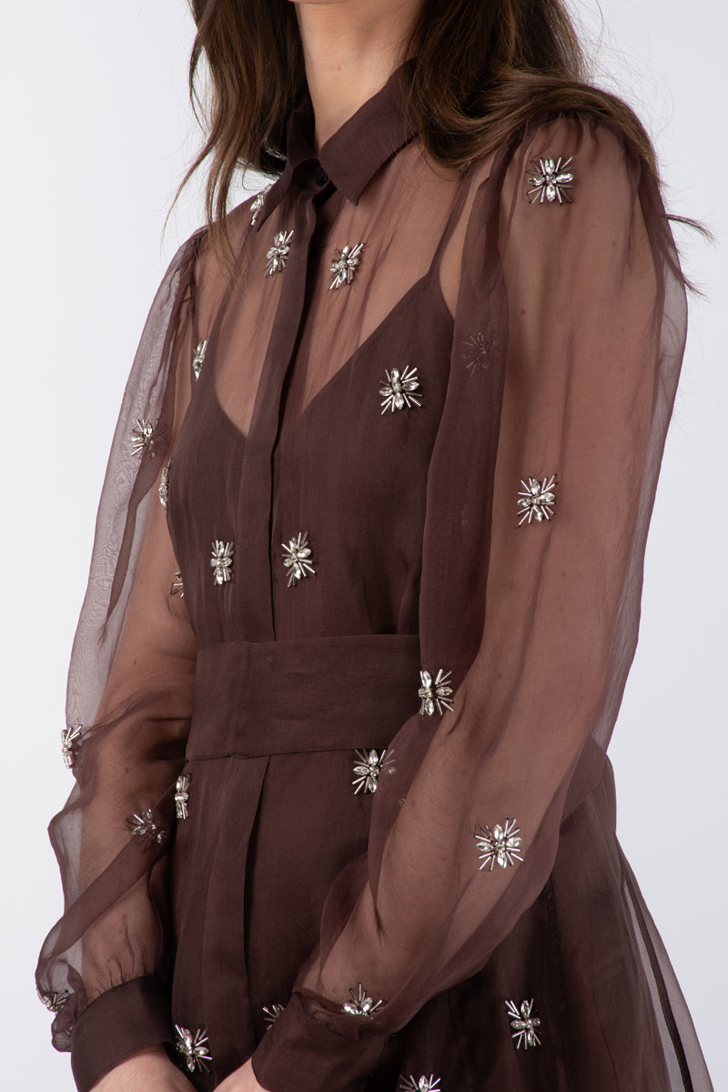 HIBA EMBELLISHED DRESS - GANACHE