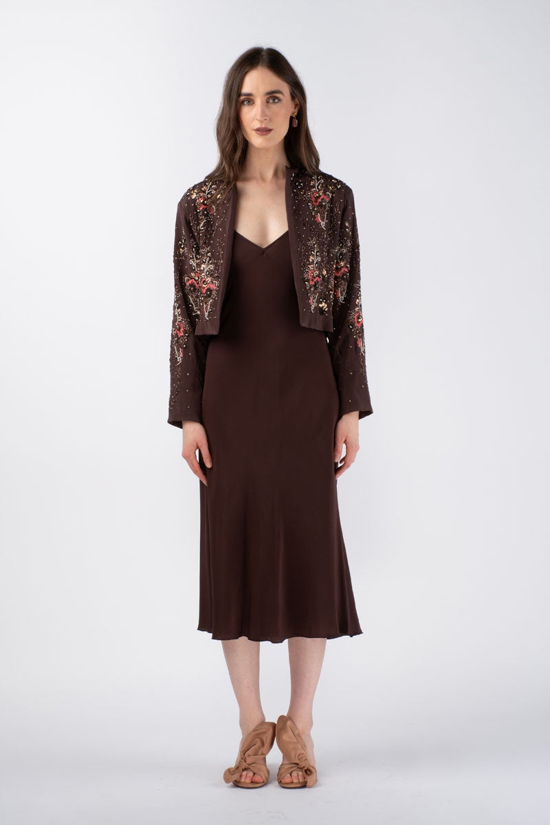 SHAAM BEADED JACKET - GANACHE