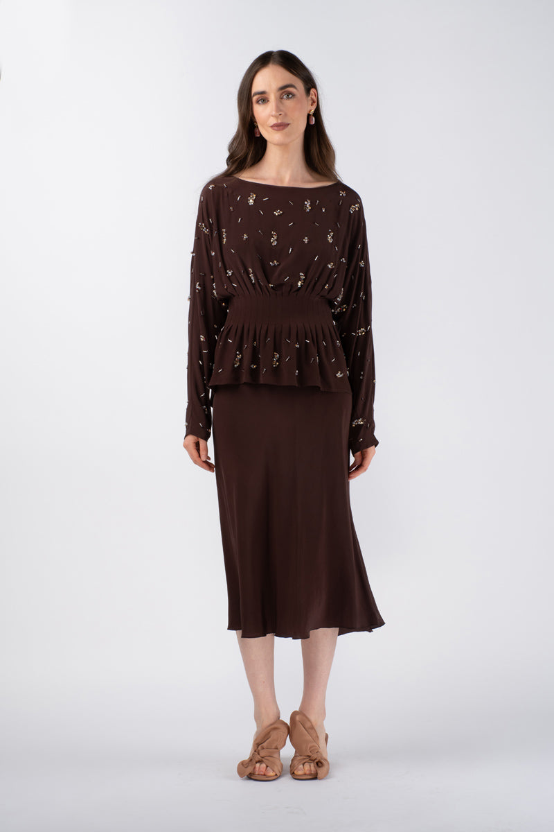 ABIR EMBELLISHED TOP - GANACHE