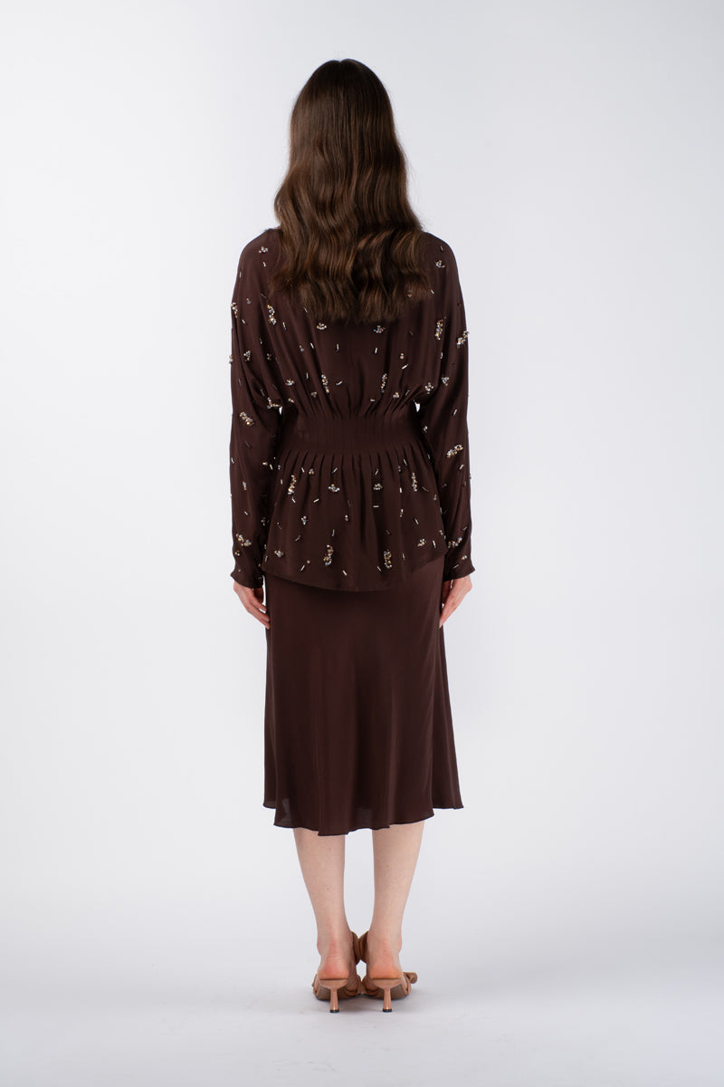 ABIR EMBELLISHED TOP - GANACHE