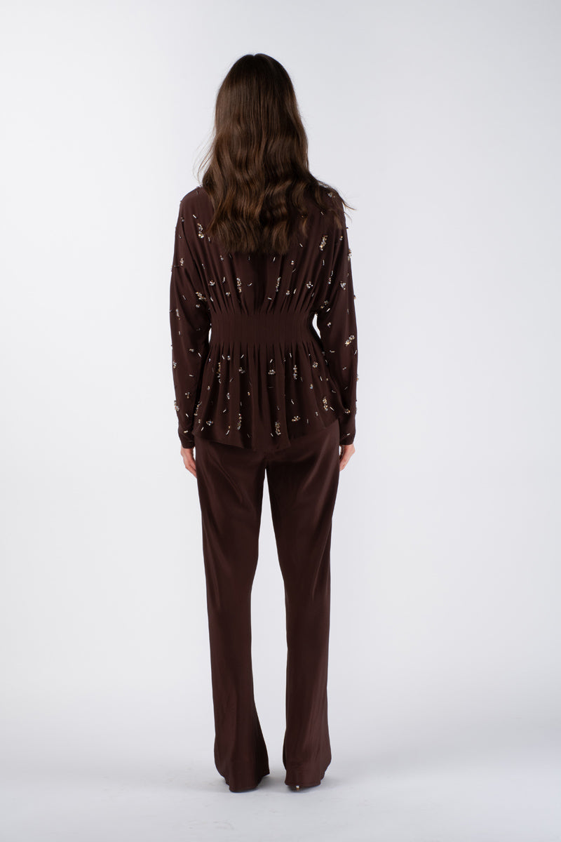 KAIA SILK PANT - GANACHE