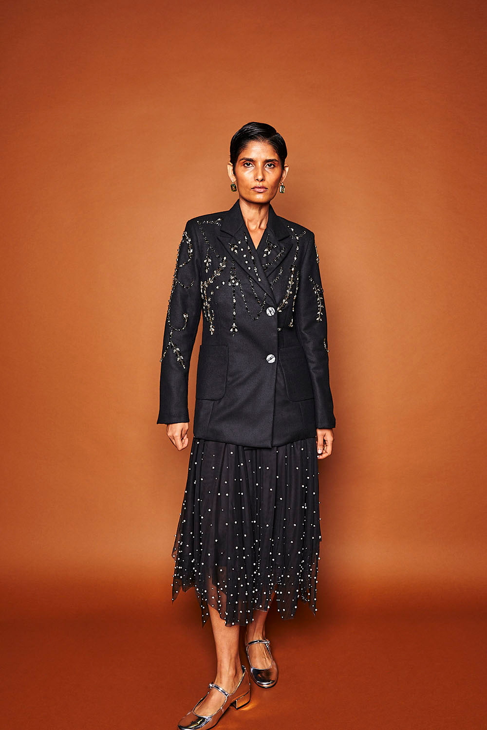 PRIYA EMBELLISHED BLAZER-NOIR