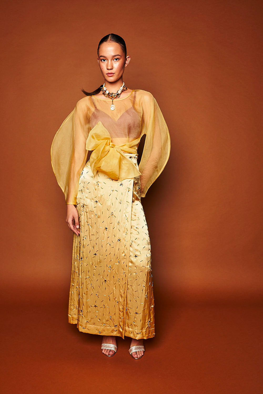 ROOHI ORGANZA WRAP TOP-SAFFRON