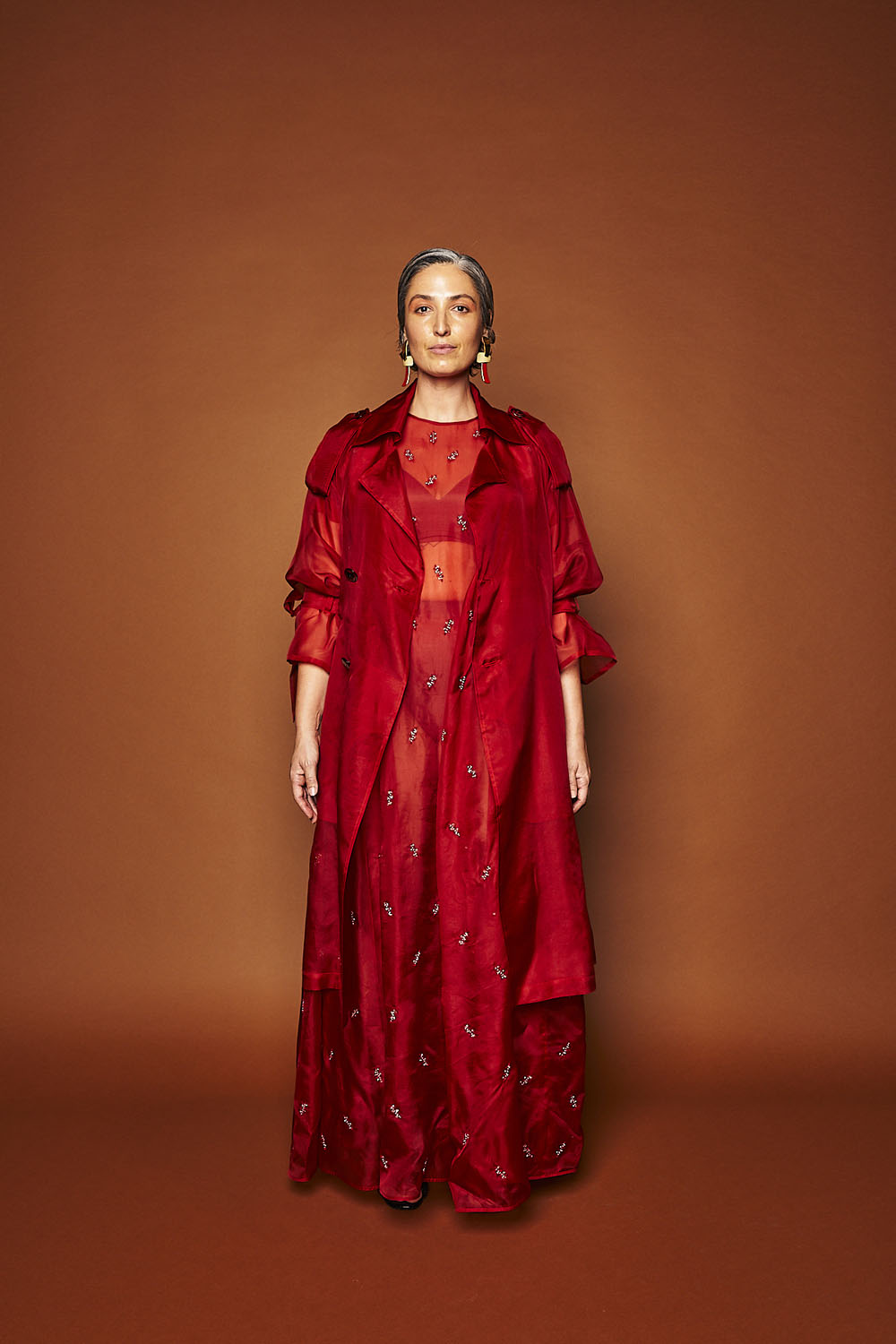 JANNAT ORGANZA COAT-RED CHILLI