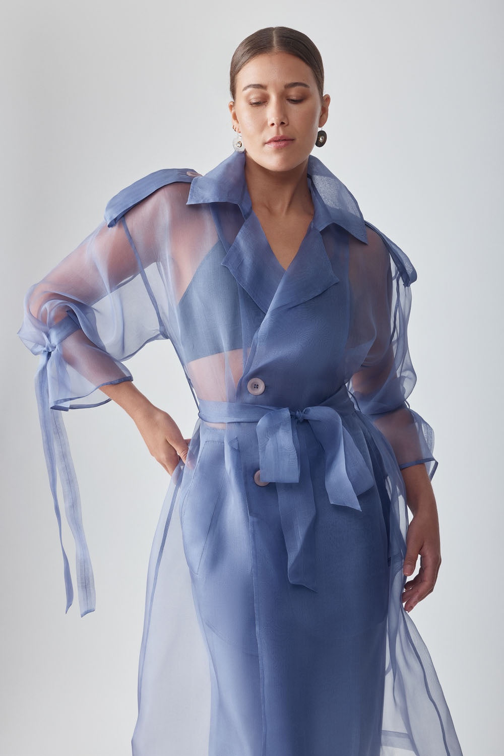 JANNAT ORGANZA TRENCH - PERIWINKLE