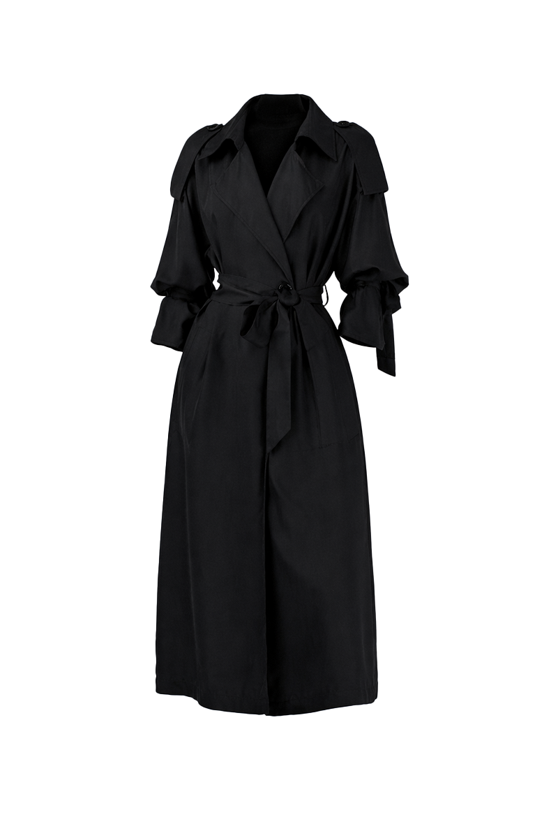 JANNAT SILK TWILL TRENCH - NOIR