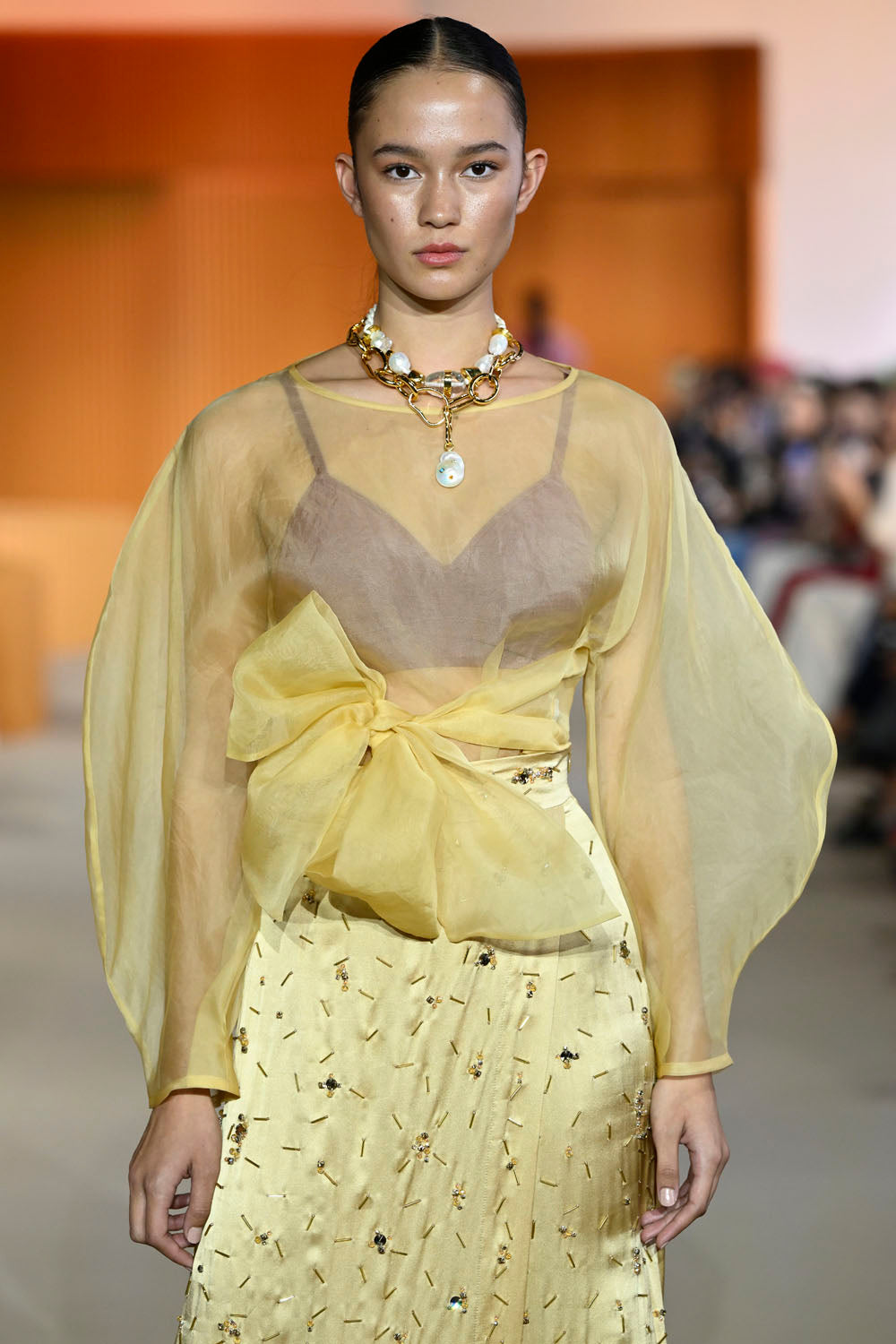 ROOHI ORGANZA WRAP TOP-SAFFRON