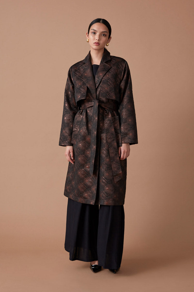 AABROO TRENCH COAT - GARNET/NOIR JACQUARD