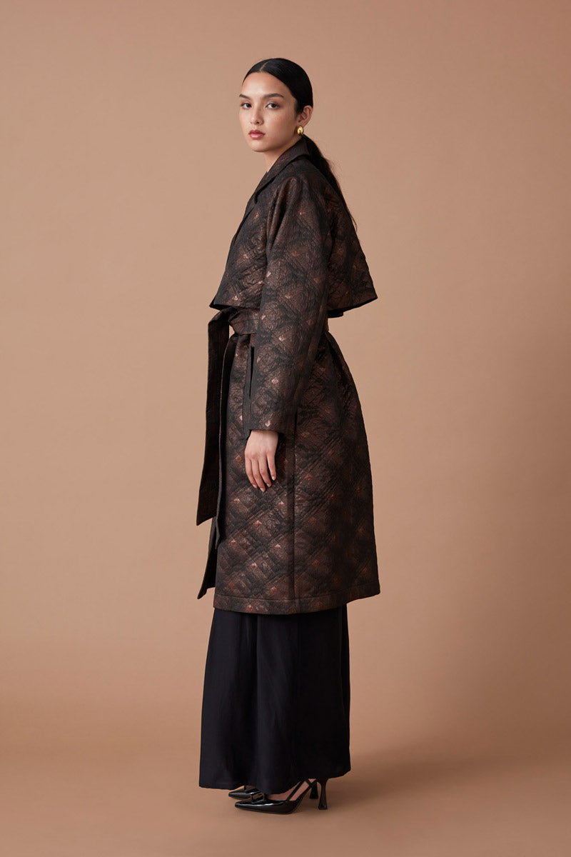 AABROO TRENCH COAT - GARNET/NOIR JACQUARD