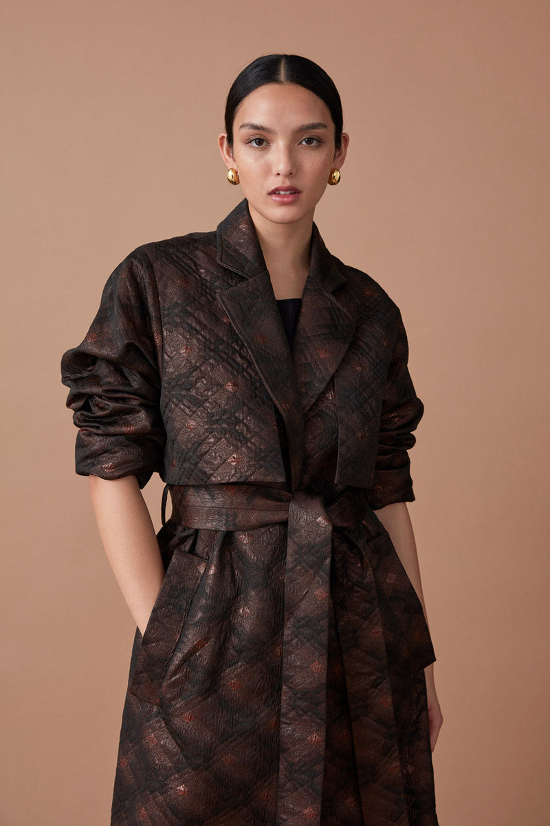 AABROO TRENCH COAT - GARNET/NOIR JACQUARD