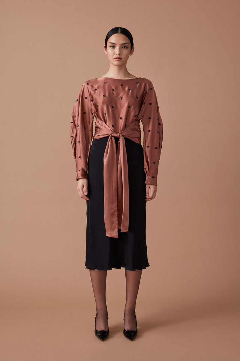 ROOHI BEADED WRAP TOP - TERRACOTTA