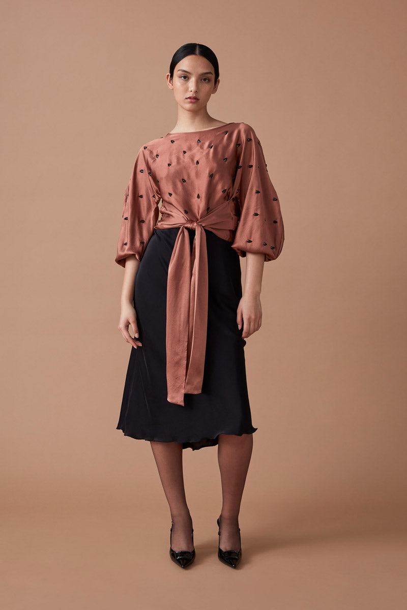 ROOHI BEADED WRAP TOP - TERRACOTTA