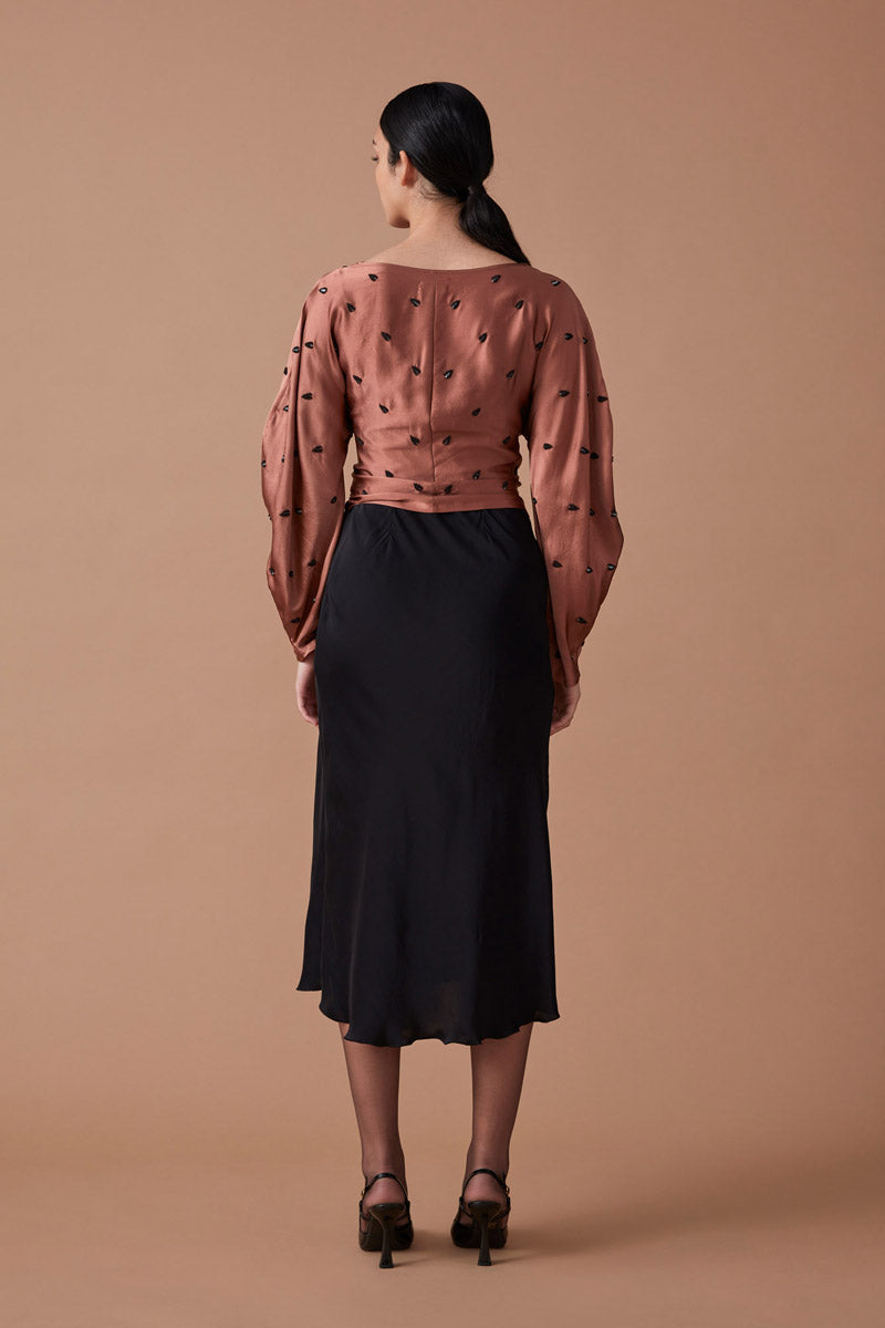 ROOHI BEADED WRAP TOP - TERRACOTTA