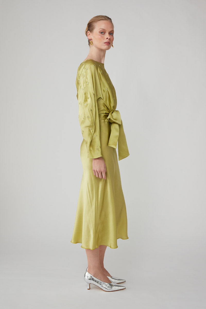 ROOHI EMBELLISHED WRAP TOP - CHARTREUSE