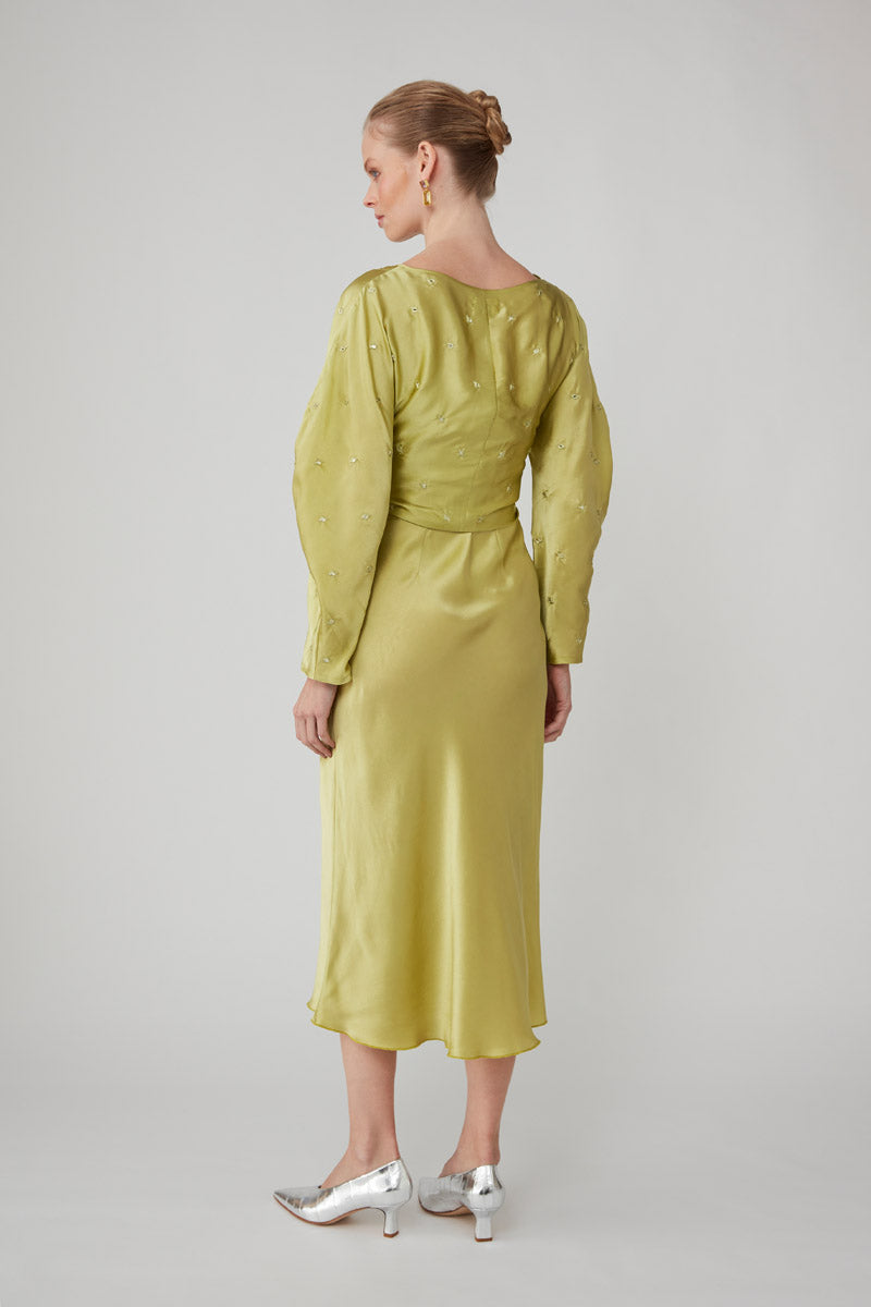 ROOHI EMBELLISHED WRAP TOP - CHARTREUSE