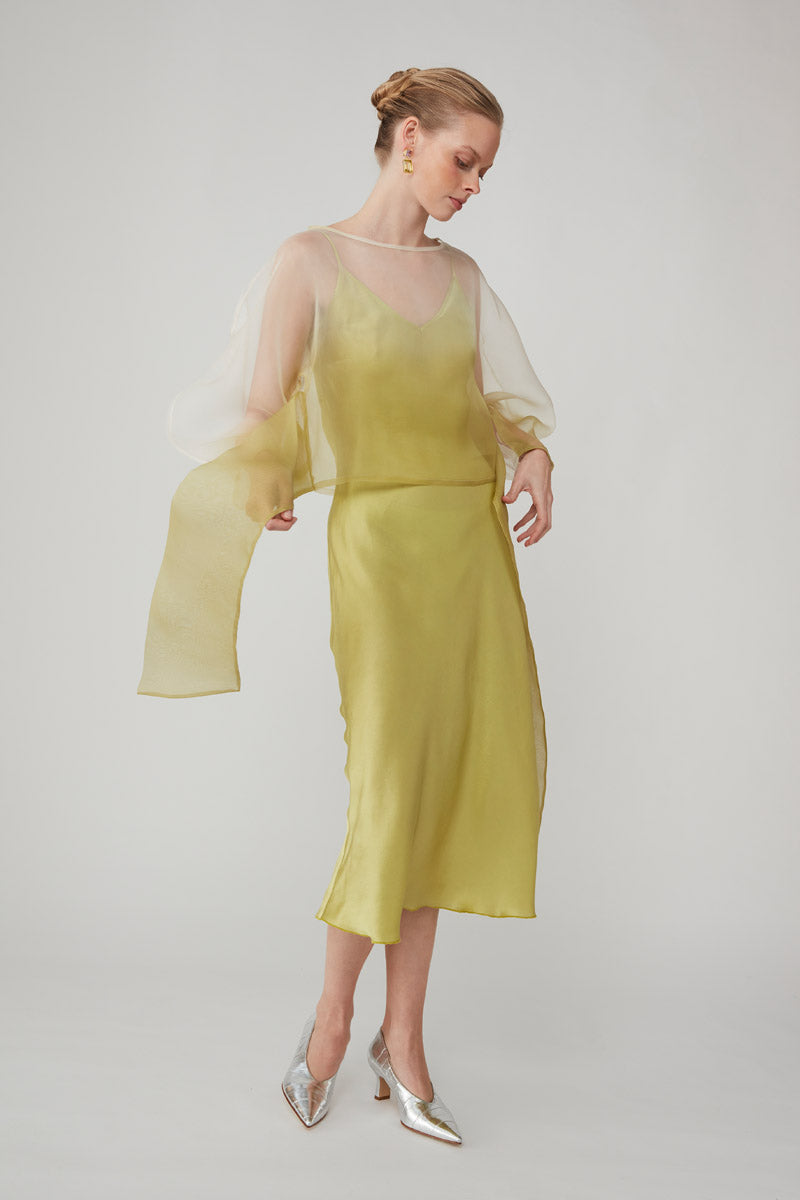 ROOHI ORGANZA WRAP TOP - CHARTREUSE OMBRE