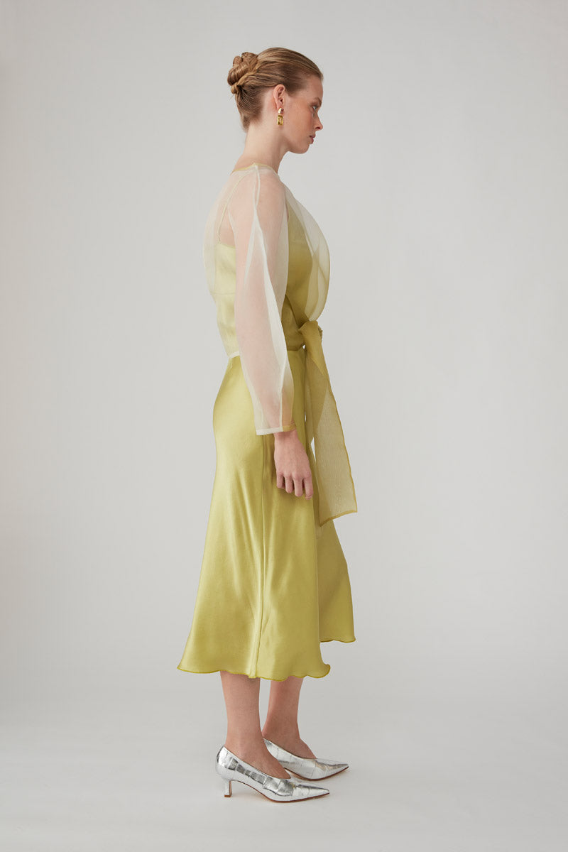 ROOHI ORGANZA WRAP TOP - CHARTREUSE OMBRE