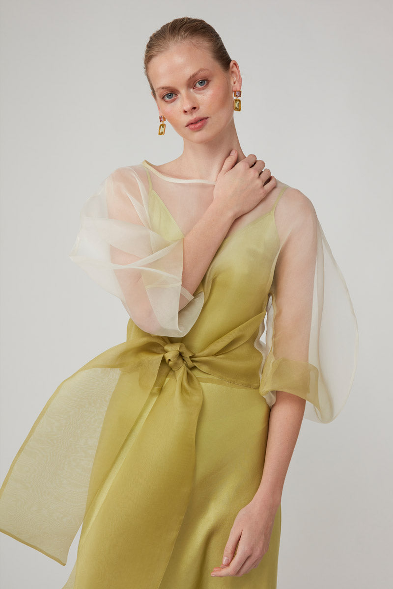 ROOHI ORGANZA WRAP TOP - CHARTREUSE OMBRE