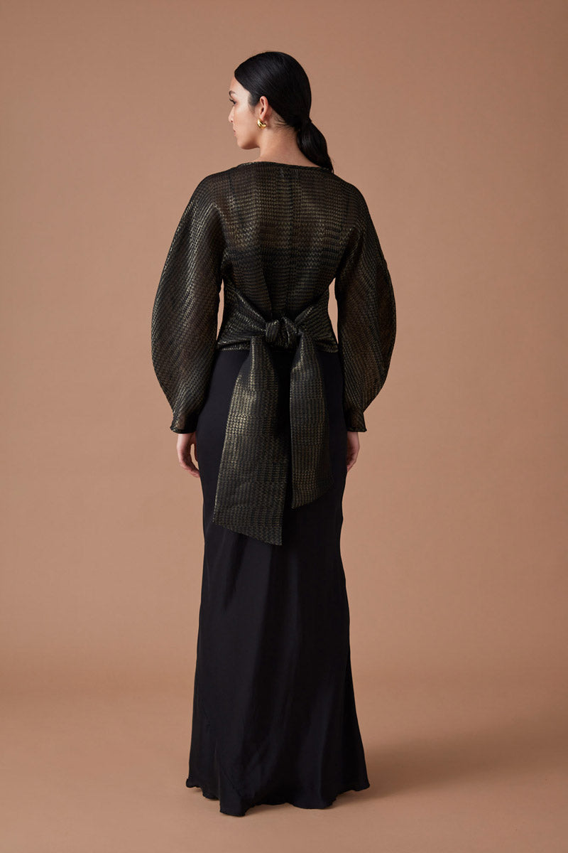 ROOHI SEQUIN WRAP TOP - NOIR/GOLD