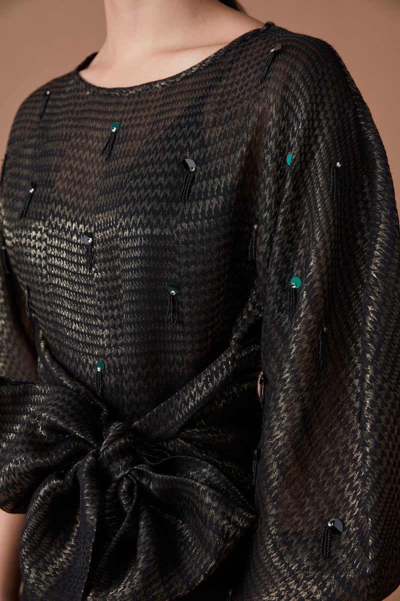 ROOHI SEQUIN WRAP TOP - NOIR/GOLD