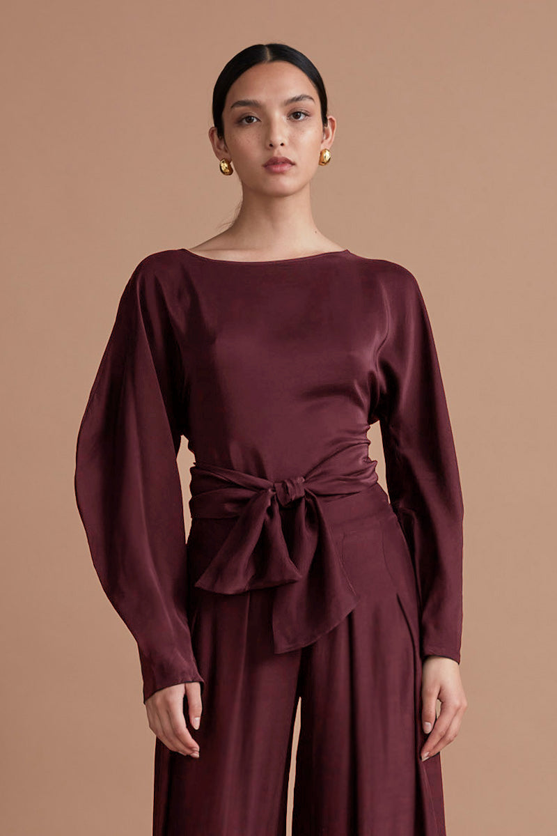 ROOHI SILK WRAP TOP - GARNET