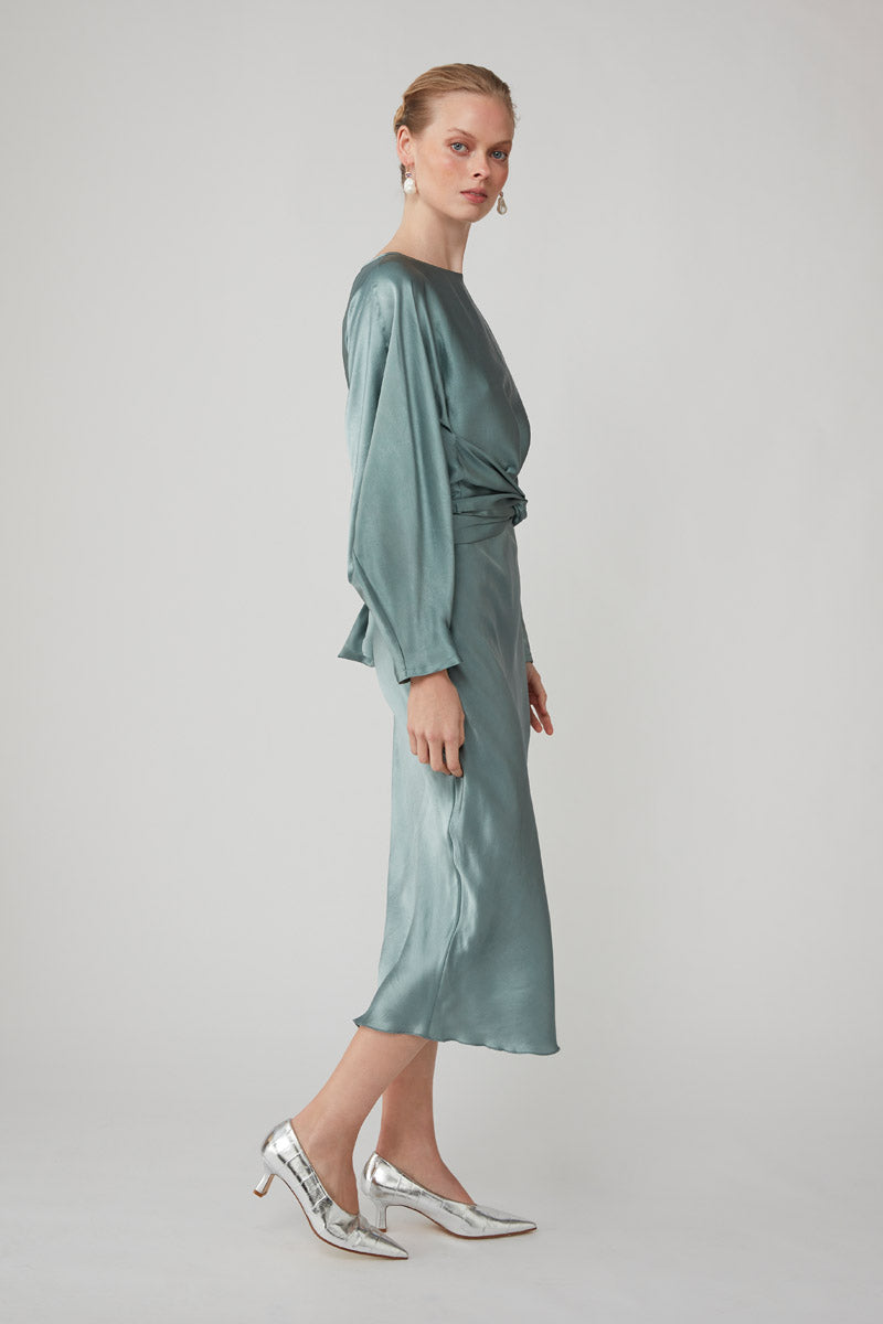 ROOHI SILK WRAP TOP - SAXON BLUE