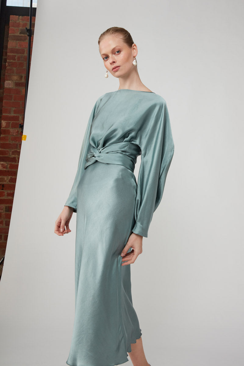ROOHI SILK WRAP TOP - SAXON BLUE