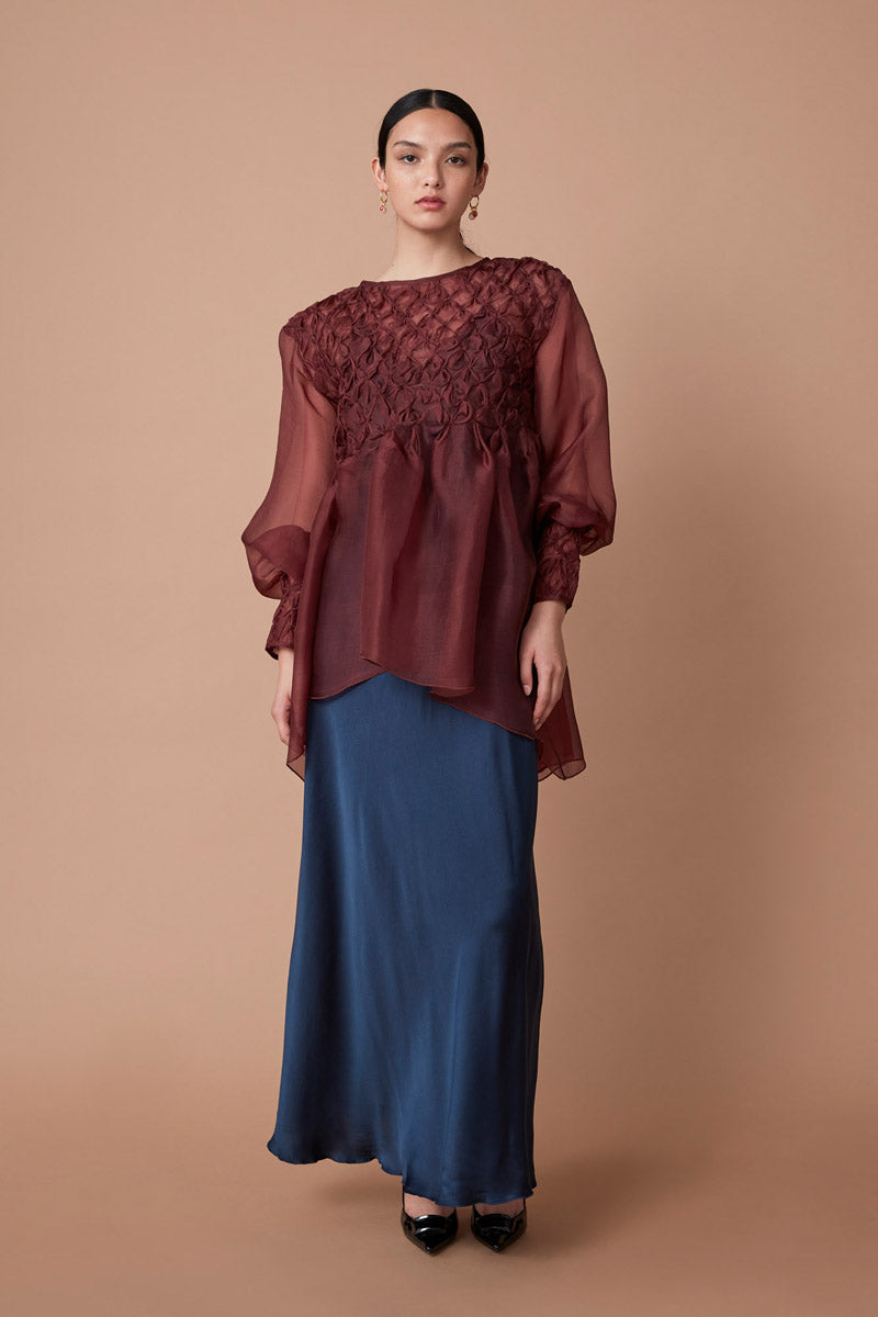 SAROOR SMOCKED TOP - GARNET