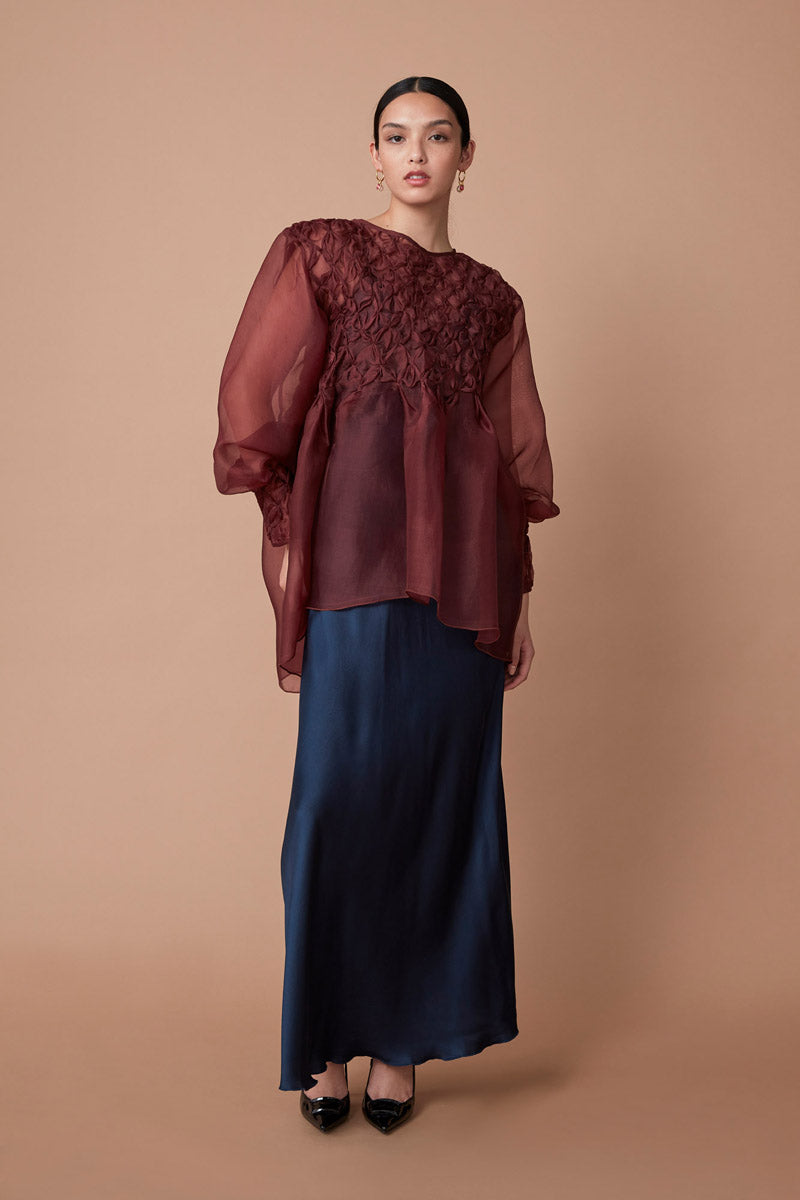 SAROOR SMOCKED TOP - GARNET