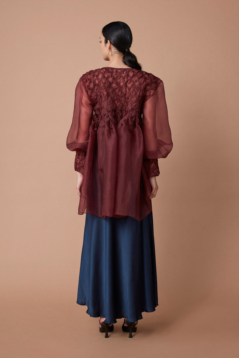 SAROOR SMOCKED TOP - GARNET