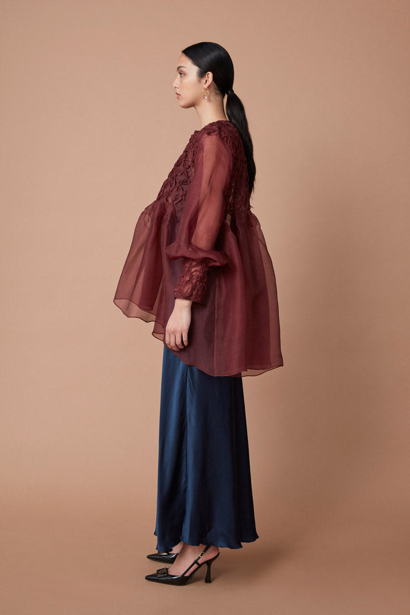 SAROOR SMOCKED TOP - GARNET