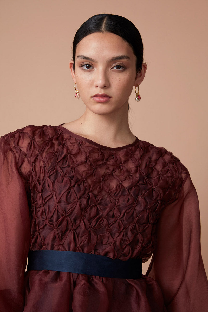 SAROOR SMOCKED TOP - GARNET