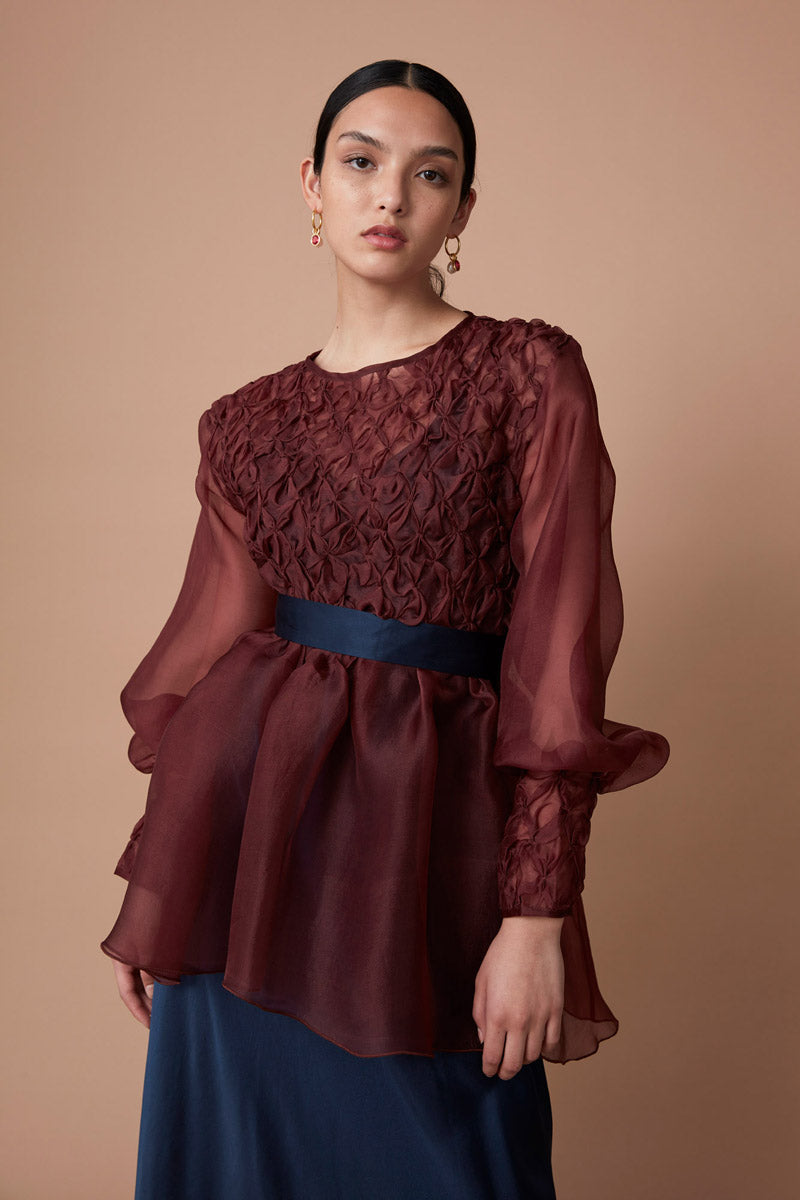 SAROOR SMOCKED TOP - GARNET