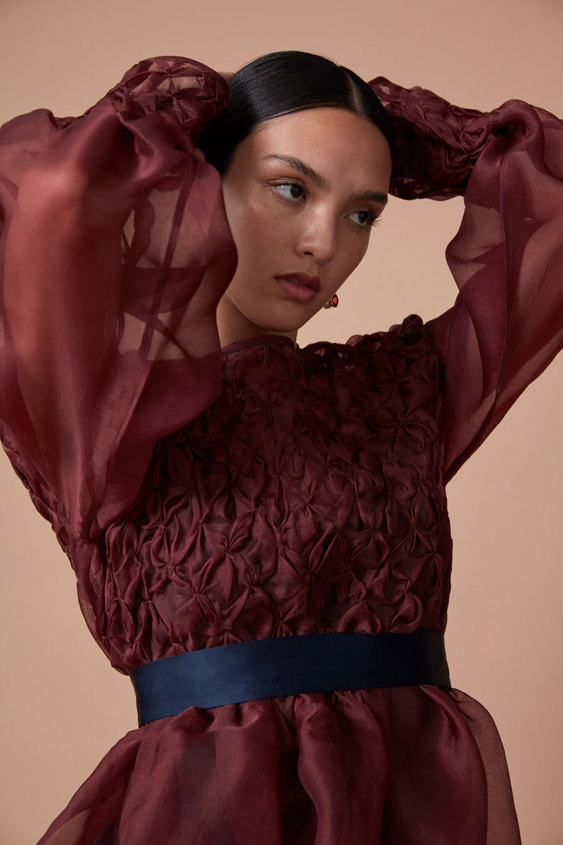 SAROOR SMOCKED TOP - GARNET