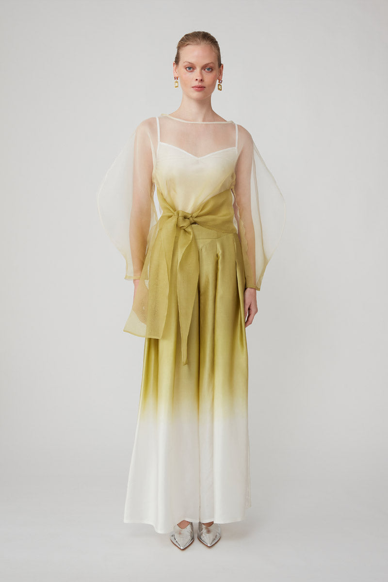 ROOHI ORGANZA WRAP TOP - CHARTREUSE OMBRE