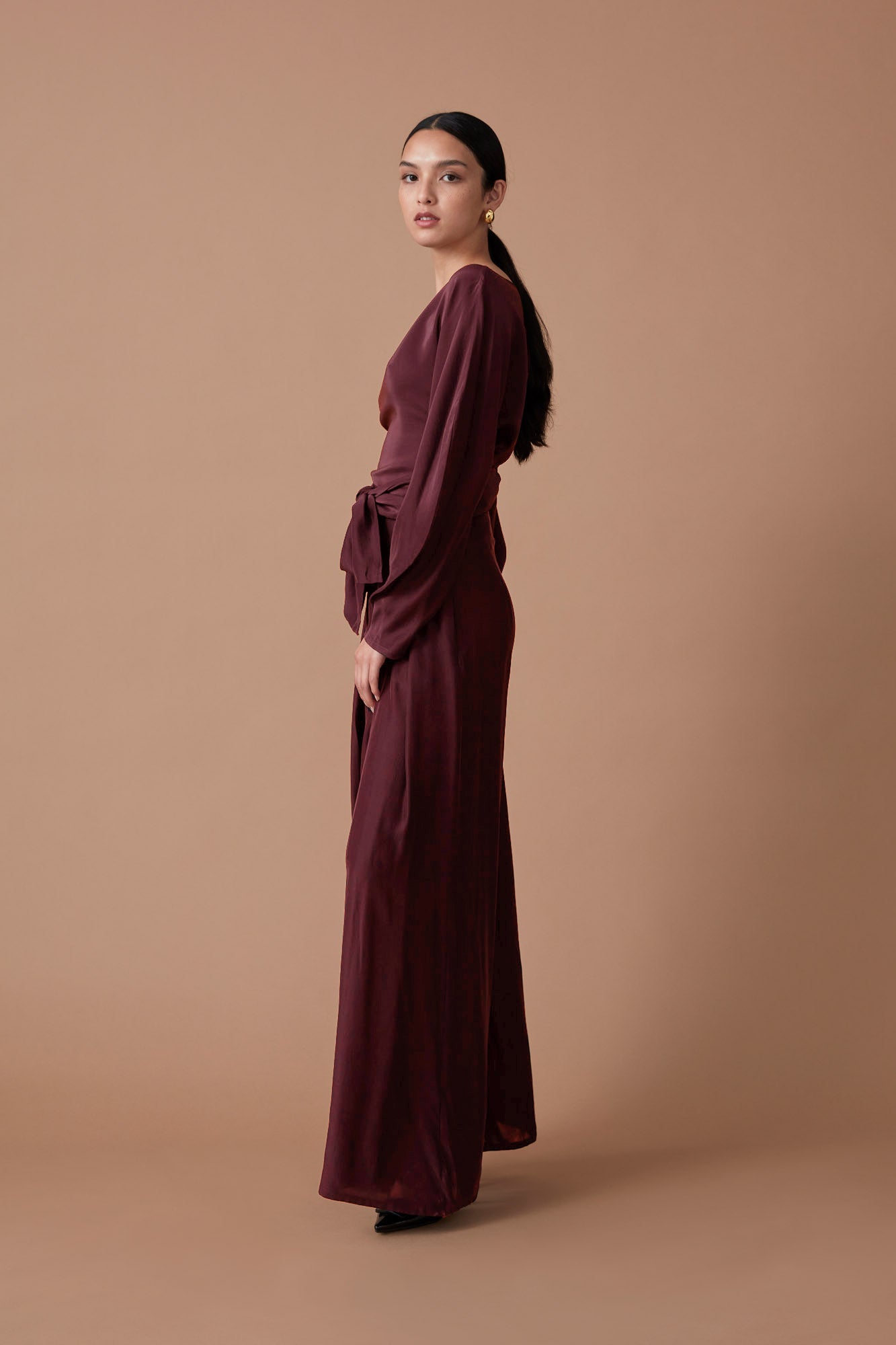 ROOHI SILK WRAP TOP - GARNET